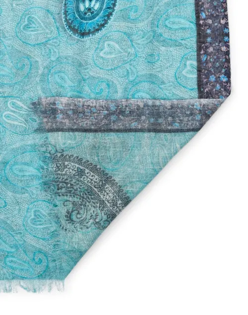 Blue Paisley Print Cashmere Silk Scarf