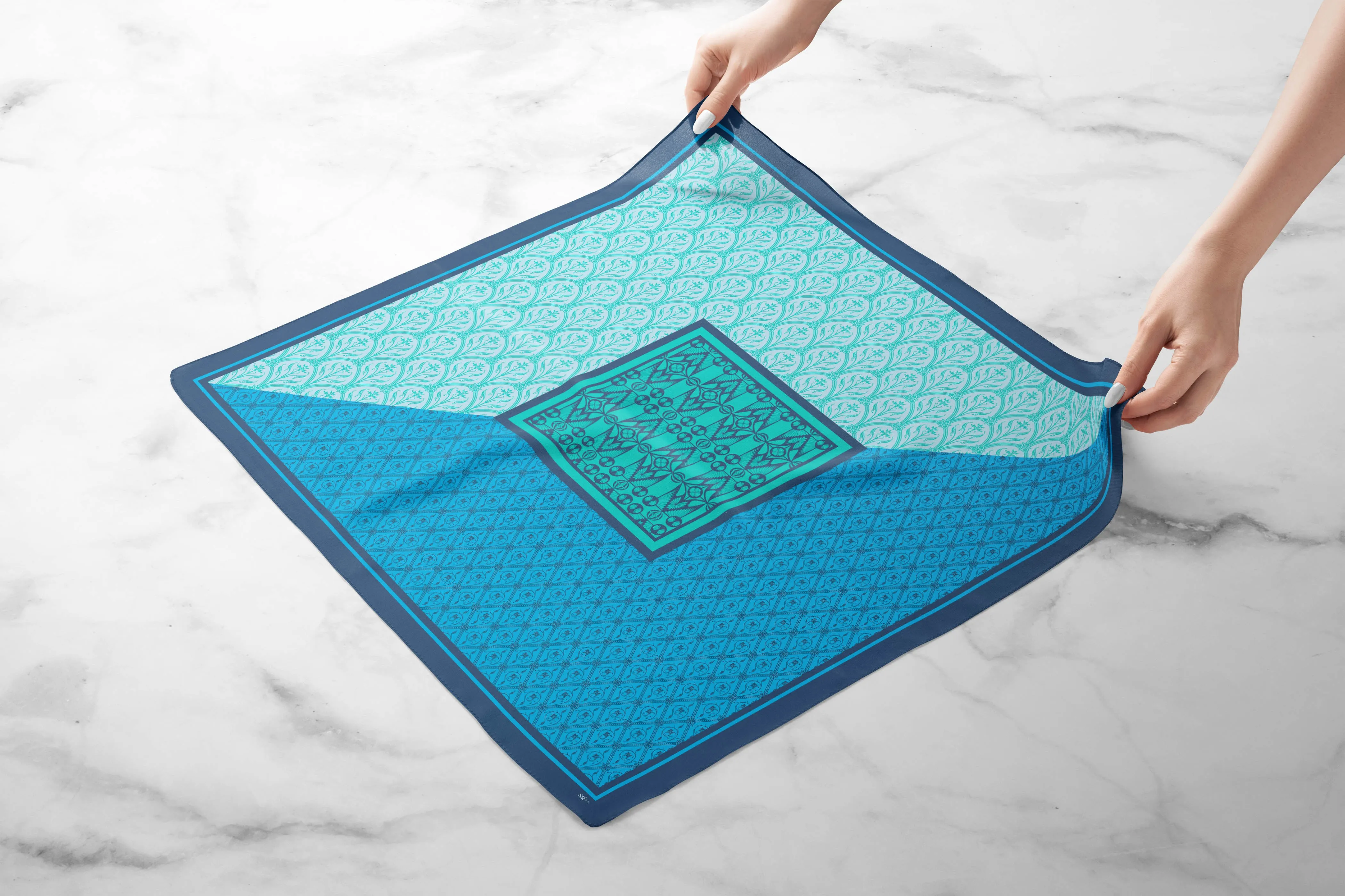 Blue Pattern on Pattern Scarf