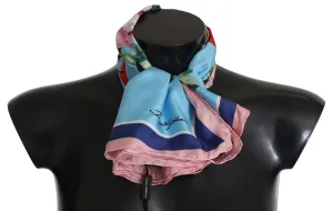 Blue Pink Roses Floral Silk Square Scarf