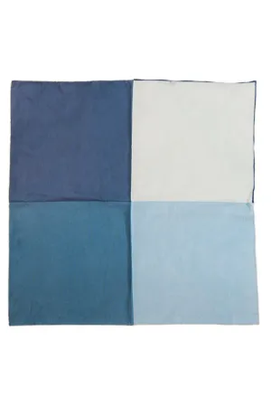 Blue Silk & Cotton Blend Quad Pocket Square