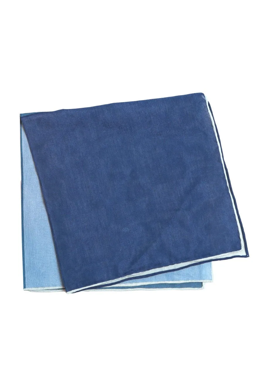 Blue Silk & Cotton Blend Quad Pocket Square