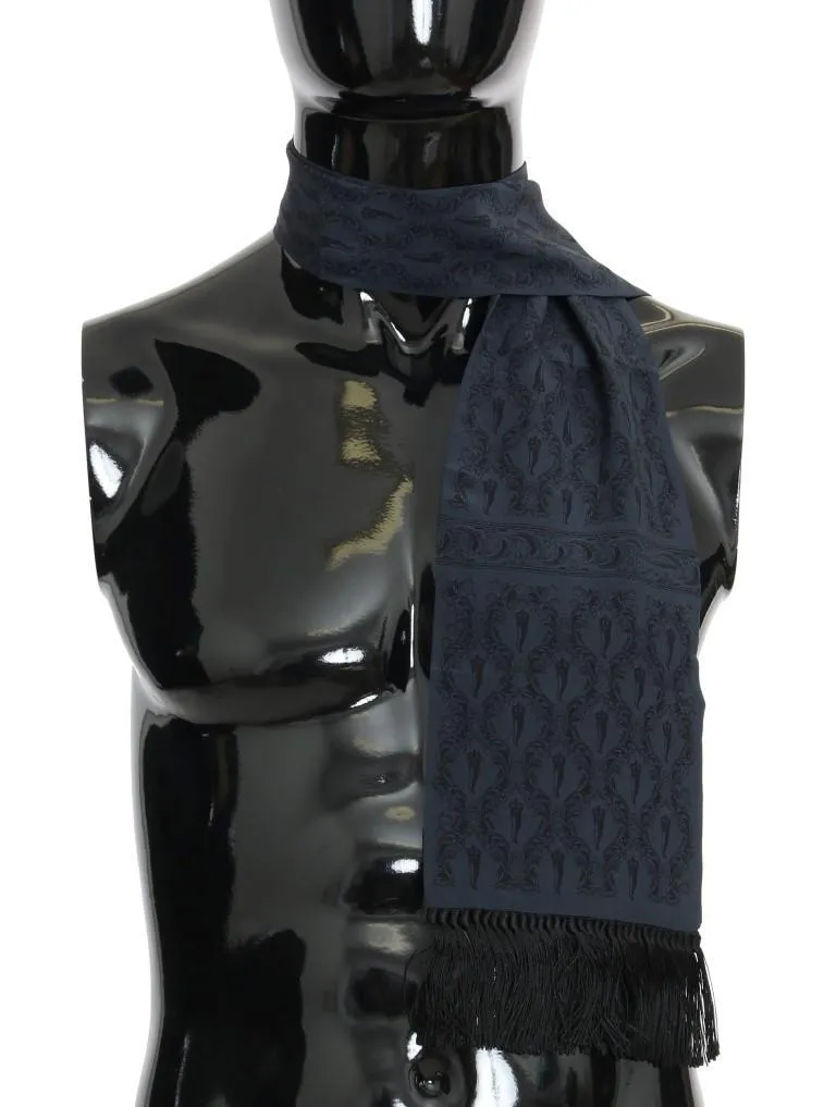 Blue Silk Black Royal Print Scarf