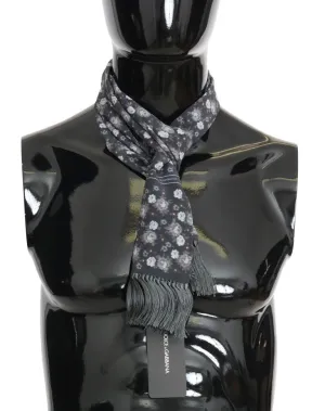 Blue Silk Floral Print Scarf