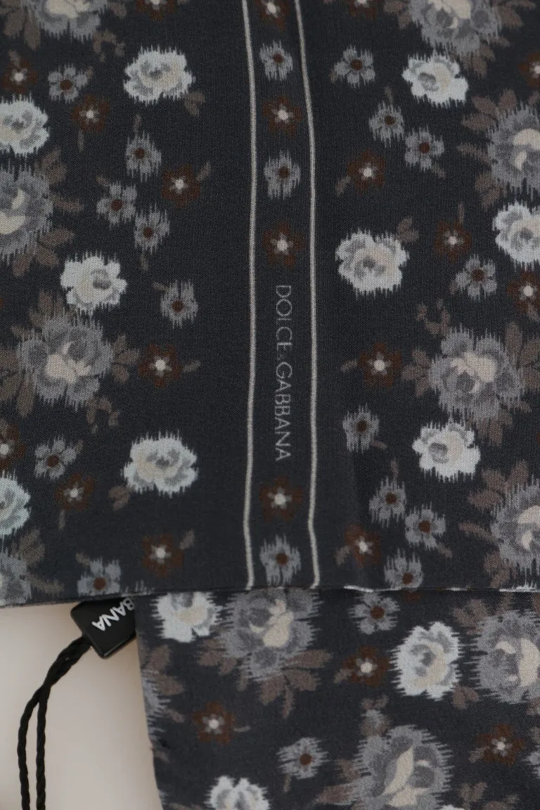Blue Silk Floral Print Scarf