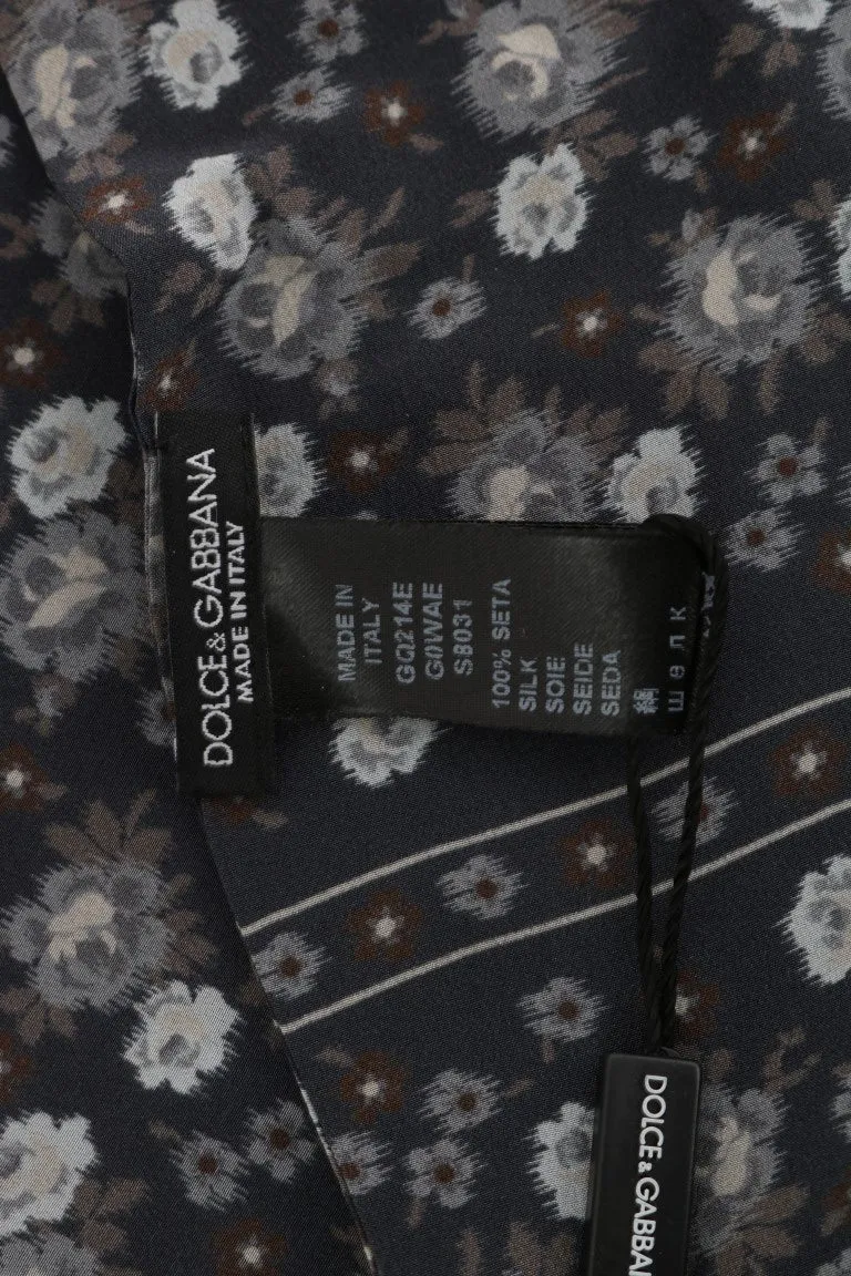 Blue Silk Floral Print Scarf