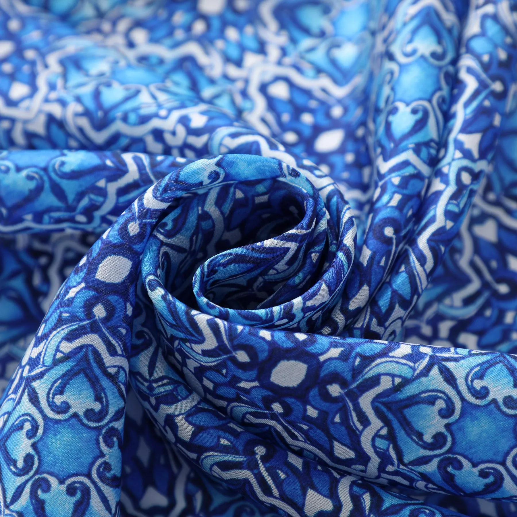 Blue Silk Scarf with Geometric Print Farah