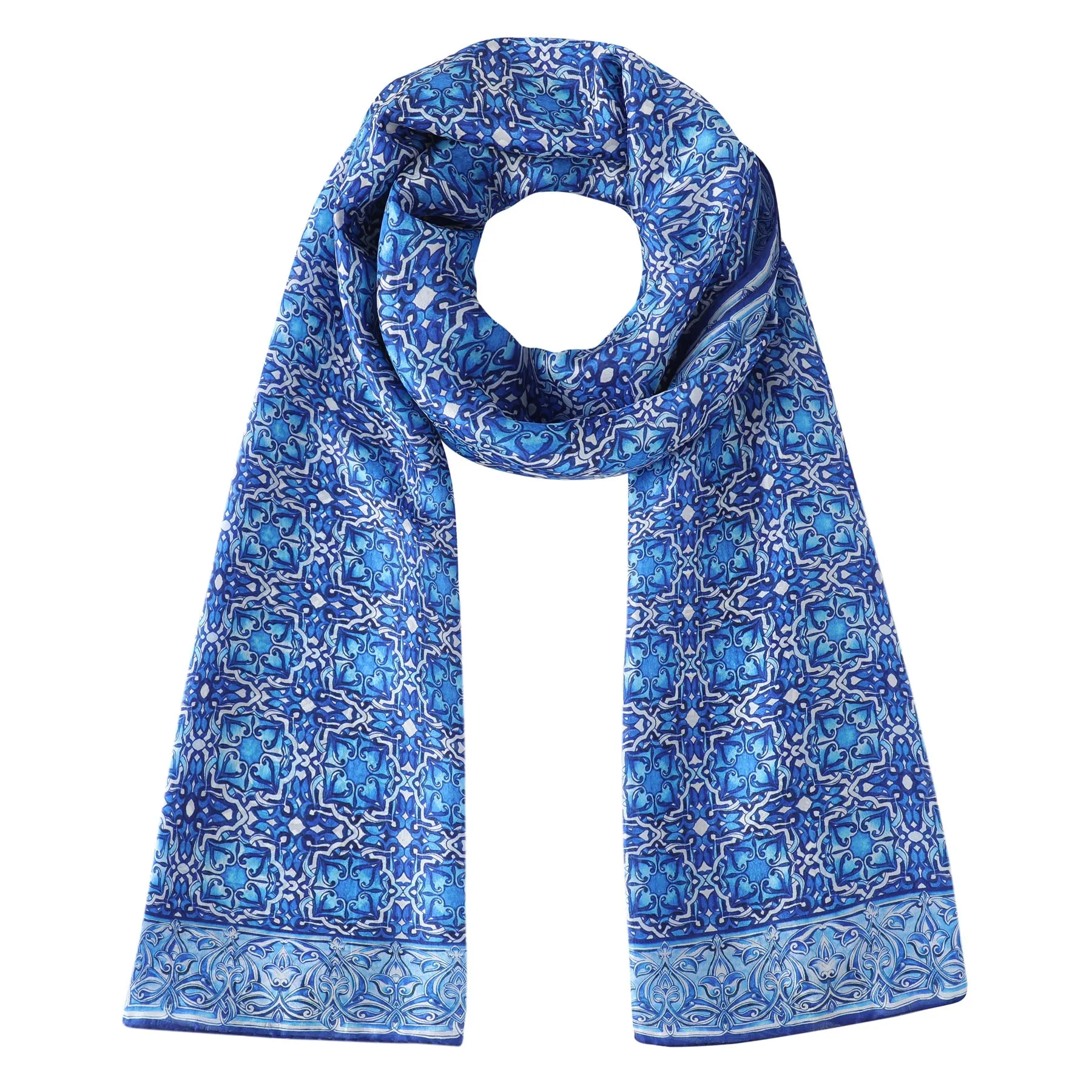 Blue Silk Scarf with Geometric Print Farah