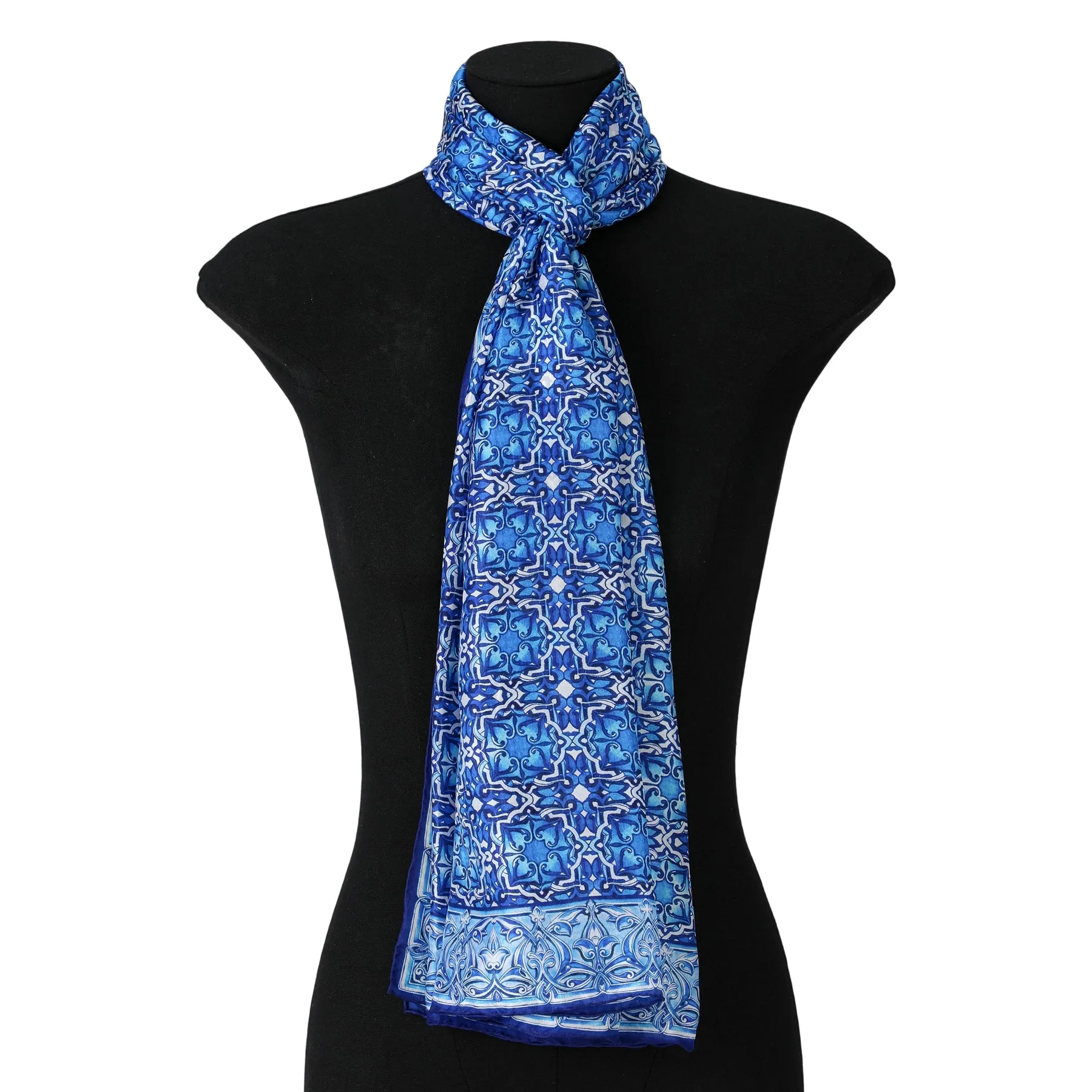 Blue Silk Scarf with Geometric Print Farah