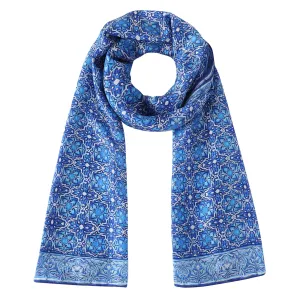 Blue Silk Scarf with Geometric Print Farah