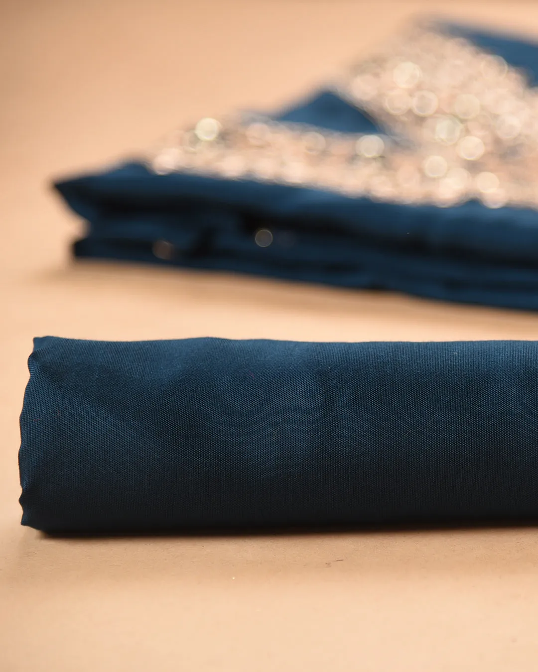 Blue Silk Viscose Blend Hand Embellished Unstitched Suit Fabric Set With Silk Viscose Blend Banarasi Woven Dupatta