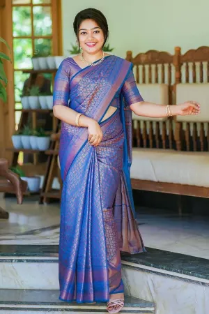 Blue Soft Silk Saree With Zari Weaving Work