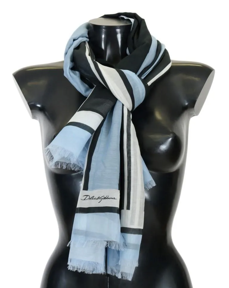 Blue White Striped Cotton Silk Scarf
