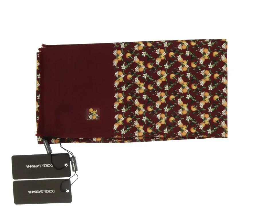 Bordeaux Silk Orange Print Scarf