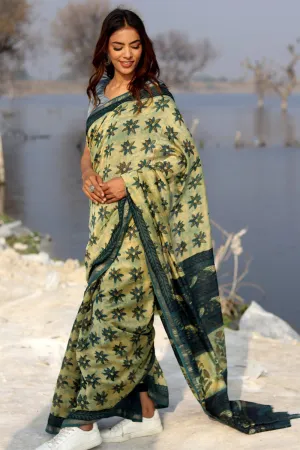Botanical Bliss Handblock Printed Chanderi Saree