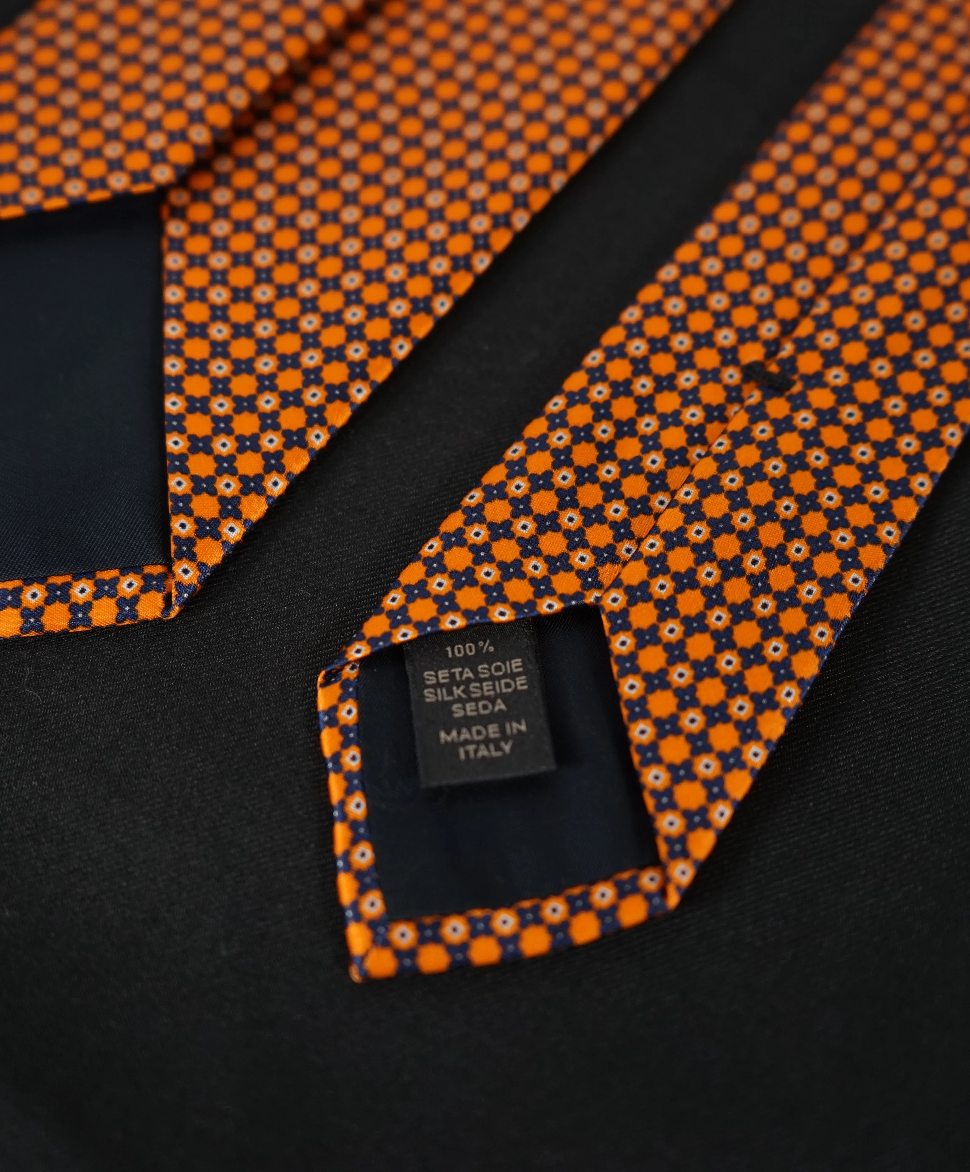 BRIONI   -   Orange &  Black Geometric Print Tie