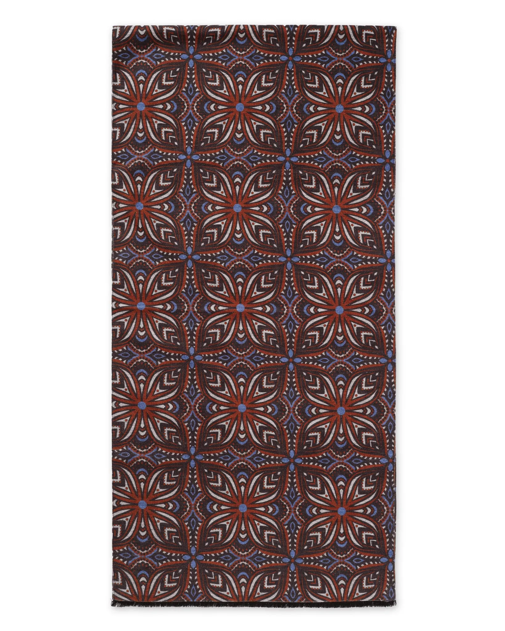 Brown Geometric Brushed Silk Scarf