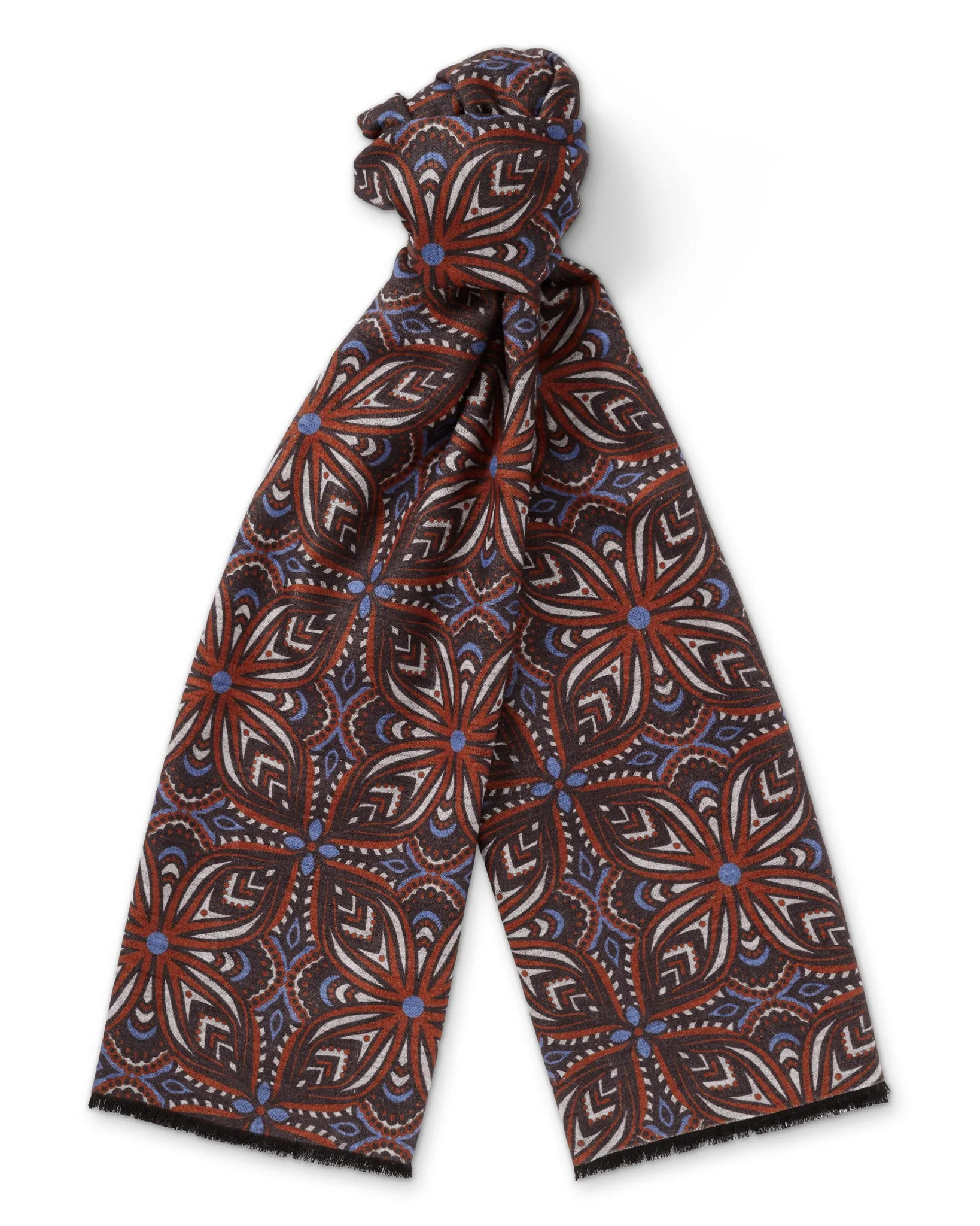 Brown Geometric Brushed Silk Scarf