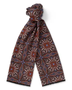 Brown Geometric Brushed Silk Scarf