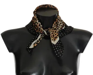 Brown Leopard Print Cotton Square Scarf