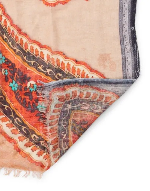 Brown Paisley Print Cashmere Silk Scarf