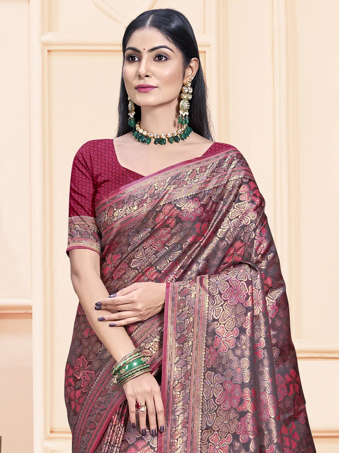 Brown Satin Silk Saree