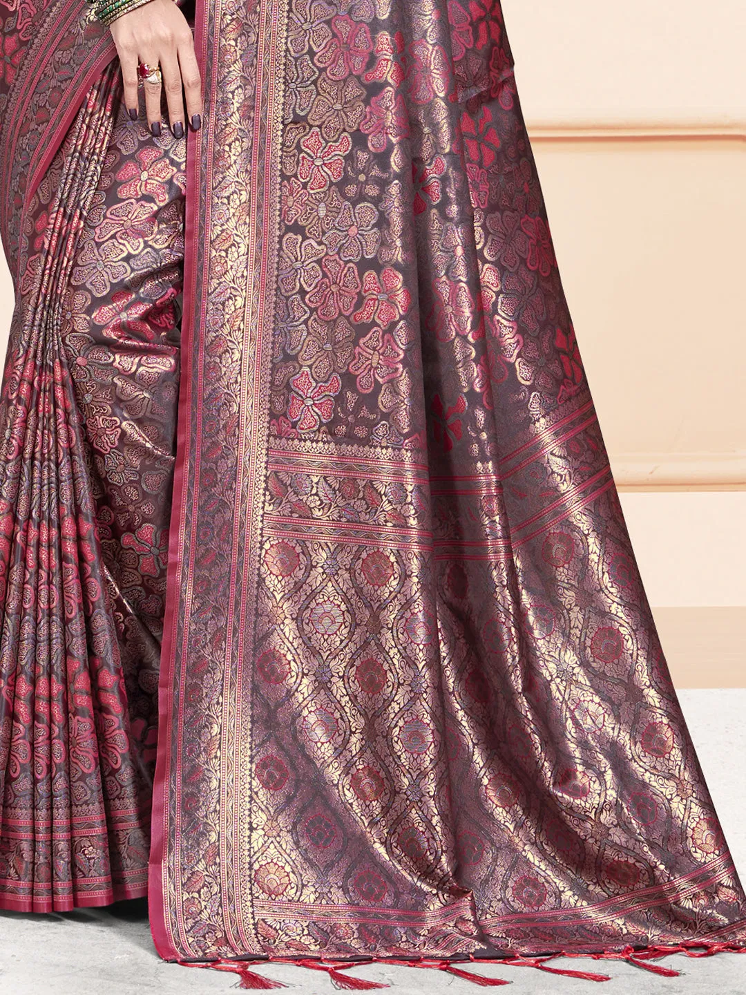 Brown Satin Silk Saree