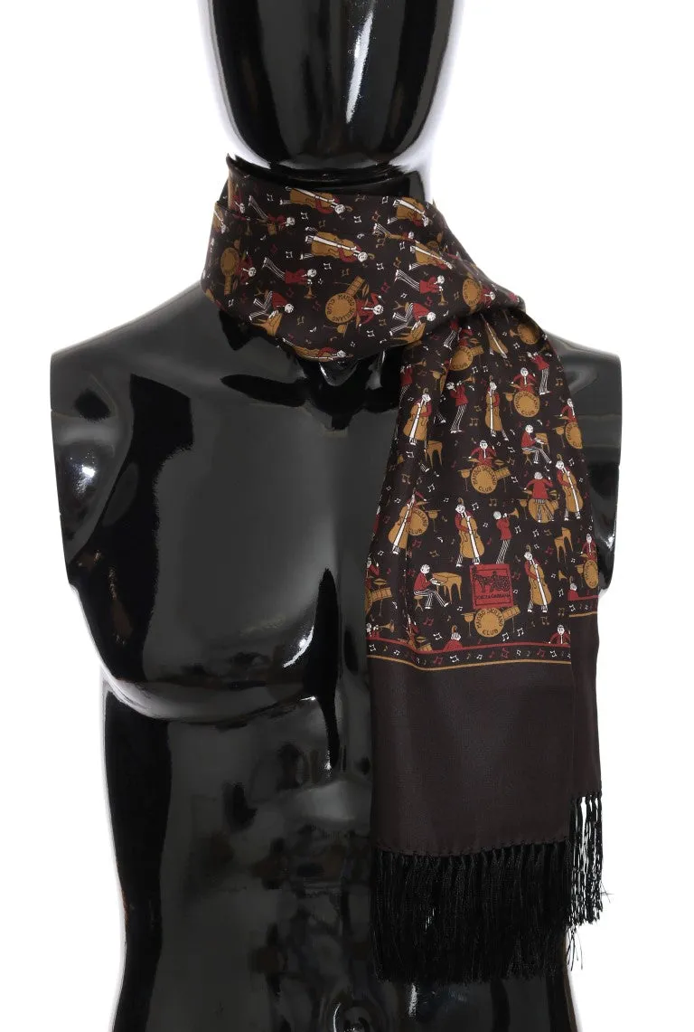 Brown Silk Music Print Scarf