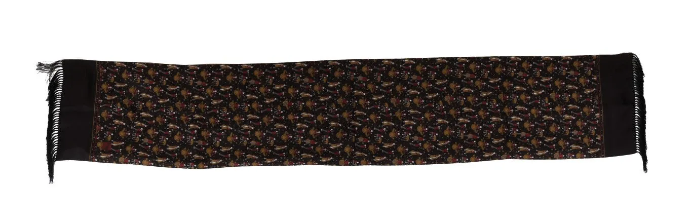 Brown Silk Music Print Scarf