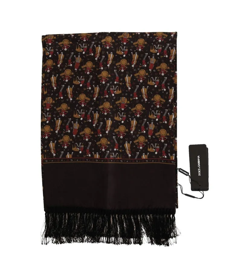 Brown Silk Music Print Scarf