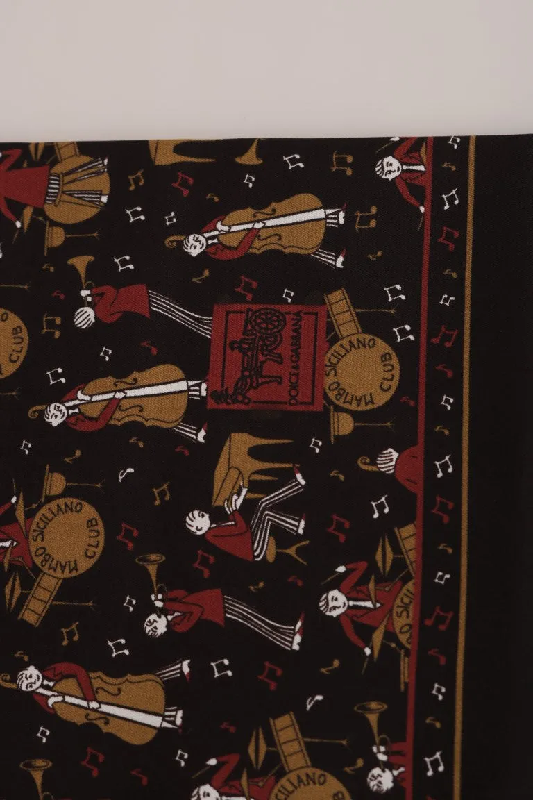 Brown Silk Music Print Scarf