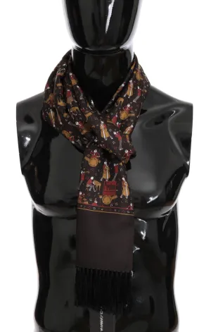 Brown Silk Music Print Scarf