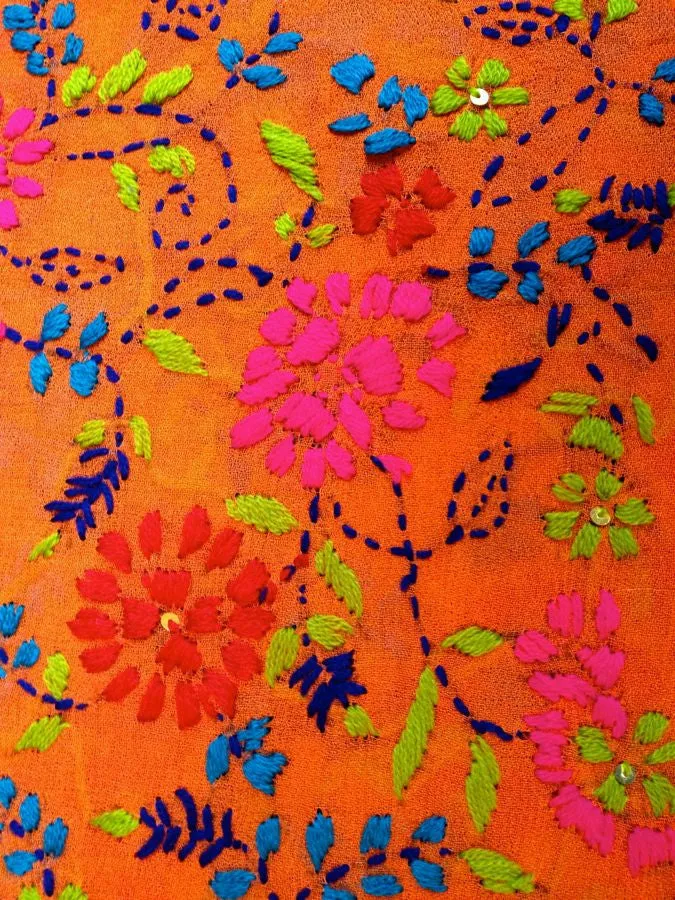 Brown,Orange scarf with Traditional Indian embroidery