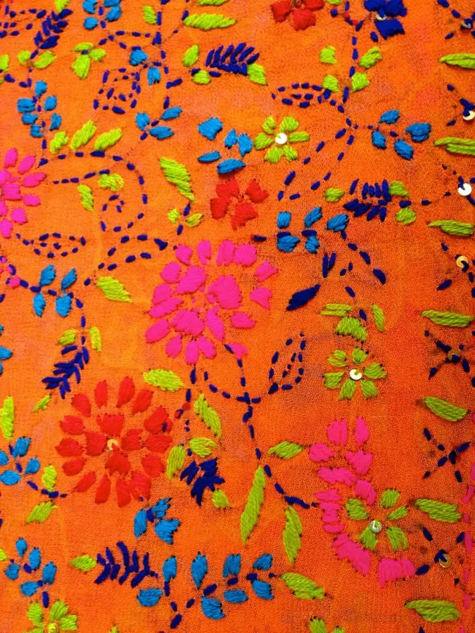 Brown,Orange scarf with Traditional Indian embroidery