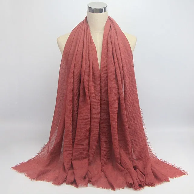 bubble plain scarf/cotton scarf fringes women soft solid hijab popular muffler shawls big pashmina wrap hijab scarves 55 colors