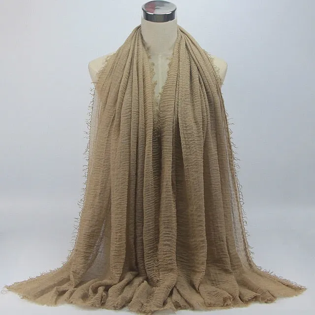 bubble plain scarf/cotton scarf fringes women soft solid hijab popular muffler shawls big pashmina wrap hijab scarves 55 colors