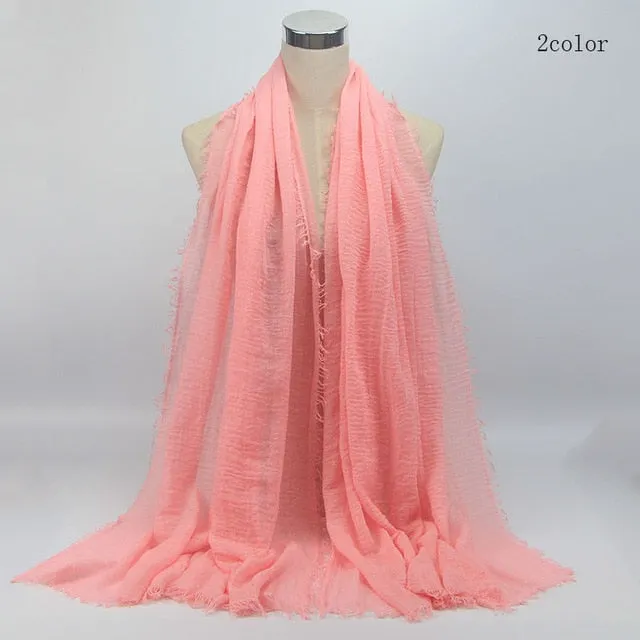 bubble plain scarf/cotton scarf fringes women soft solid hijab popular muffler shawls big pashmina wrap hijab scarves 55 colors