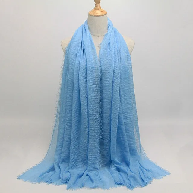 bubble plain scarf/cotton scarf fringes women soft solid hijab popular muffler shawls big pashmina wrap hijab scarves 55 colors