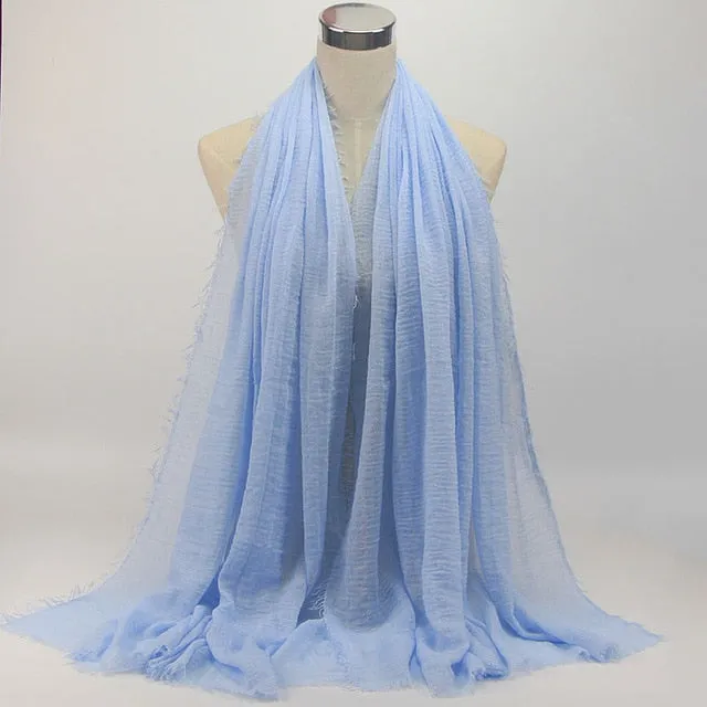 bubble plain scarf/cotton scarf fringes women soft solid hijab popular muffler shawls big pashmina wrap hijab scarves 55 colors