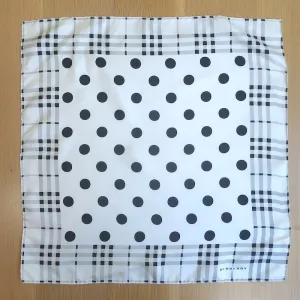 Burberry Polka Dot & Check Print Square Scarf Cream/Black Silk 18" X 18"