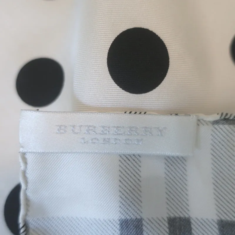 Burberry Polka Dot & Check Print Square Scarf Cream/Black Silk 18" X 18"