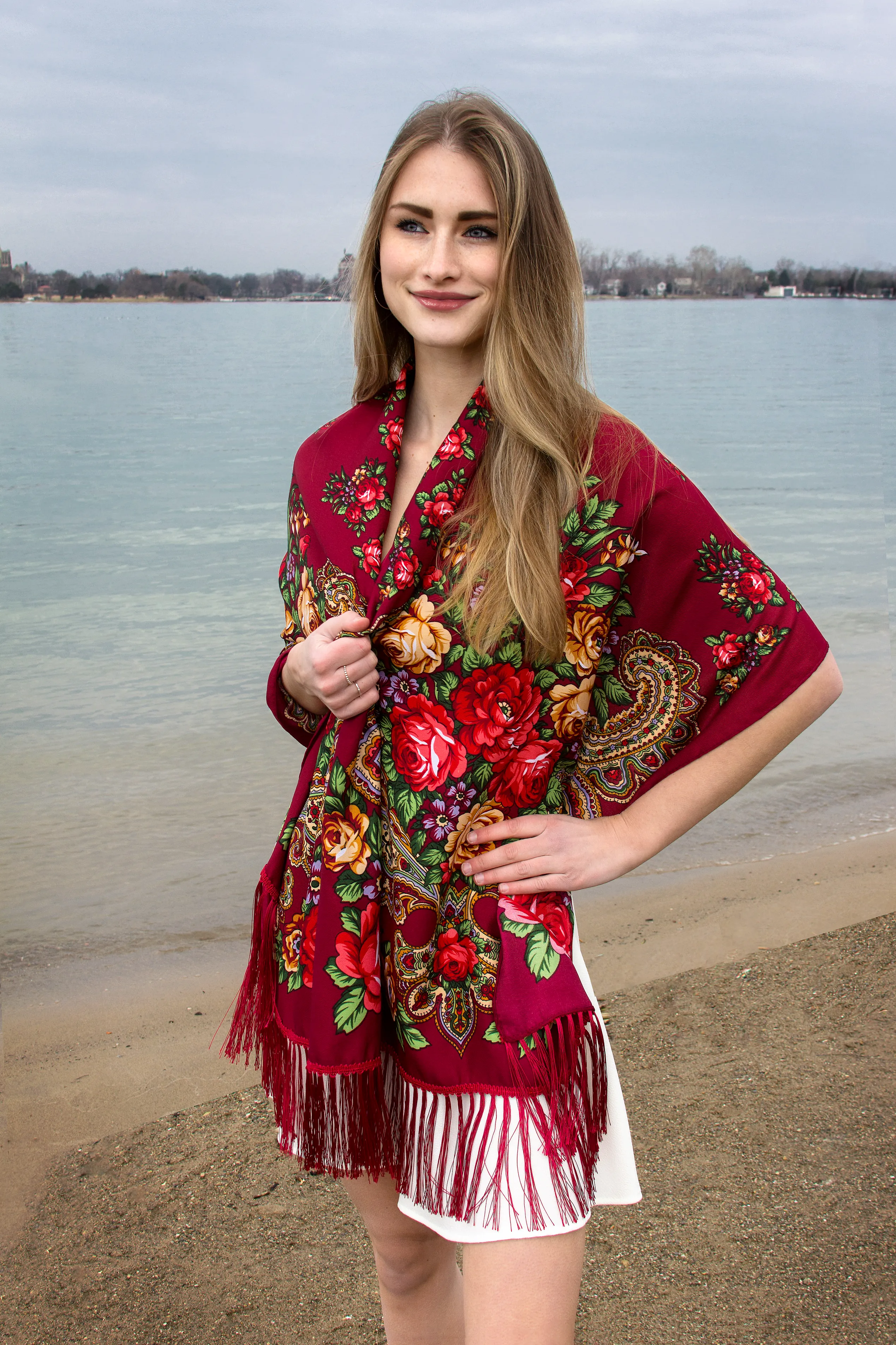 Burgundy Slavic Rectangle Scarf