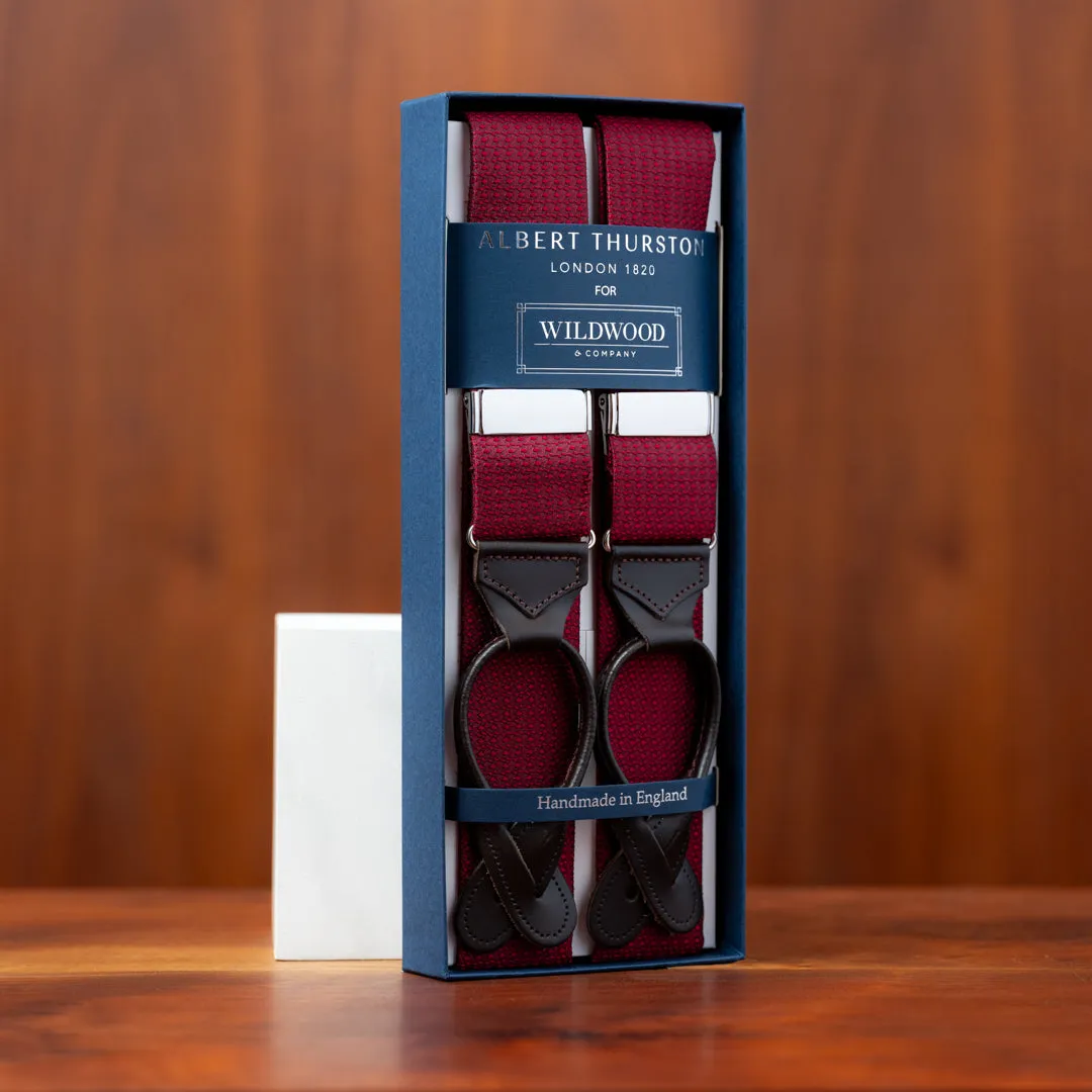 Burgundy Solid Textured Silk Suspenders
