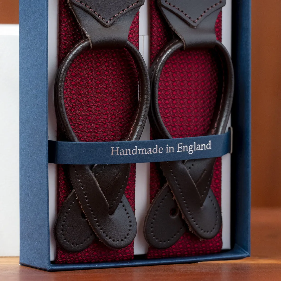 Burgundy Solid Textured Silk Suspenders