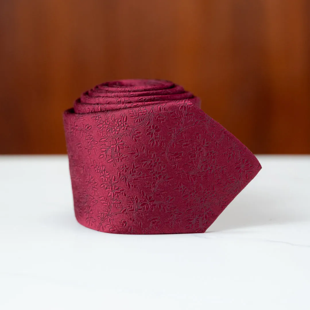 Burgundy Subtle Floral Silk Necktie