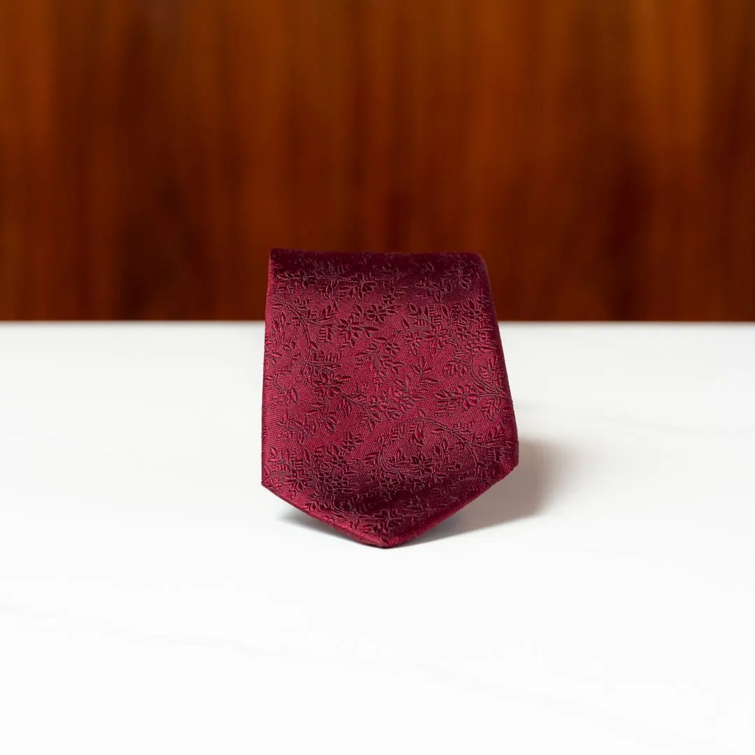 Burgundy Subtle Floral Silk Necktie