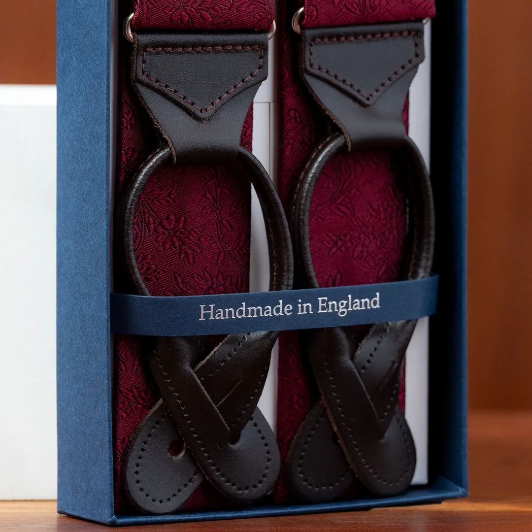 Burgundy Subtle Floral Silk Suspenders