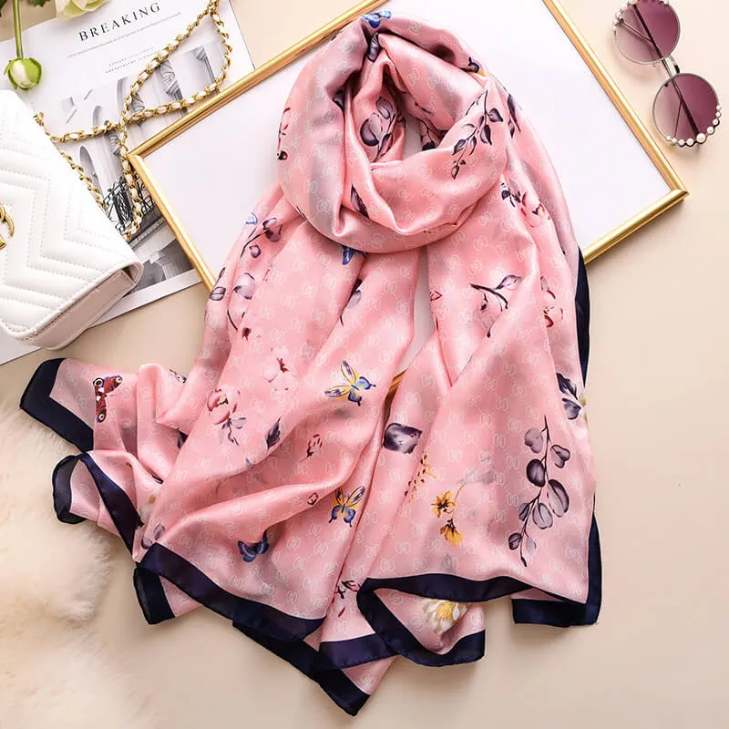 Butterfly Floral Silk Scarf for Women