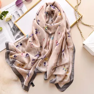Butterfly Floral Silk Scarf for Women