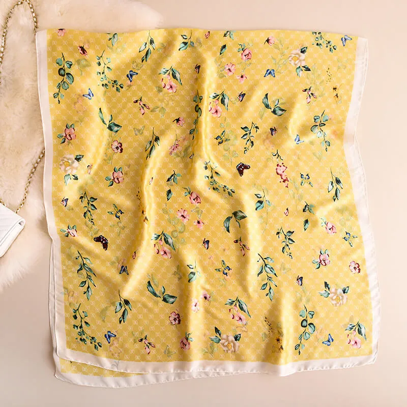 Butterfly Floral Silk Scarf for Women