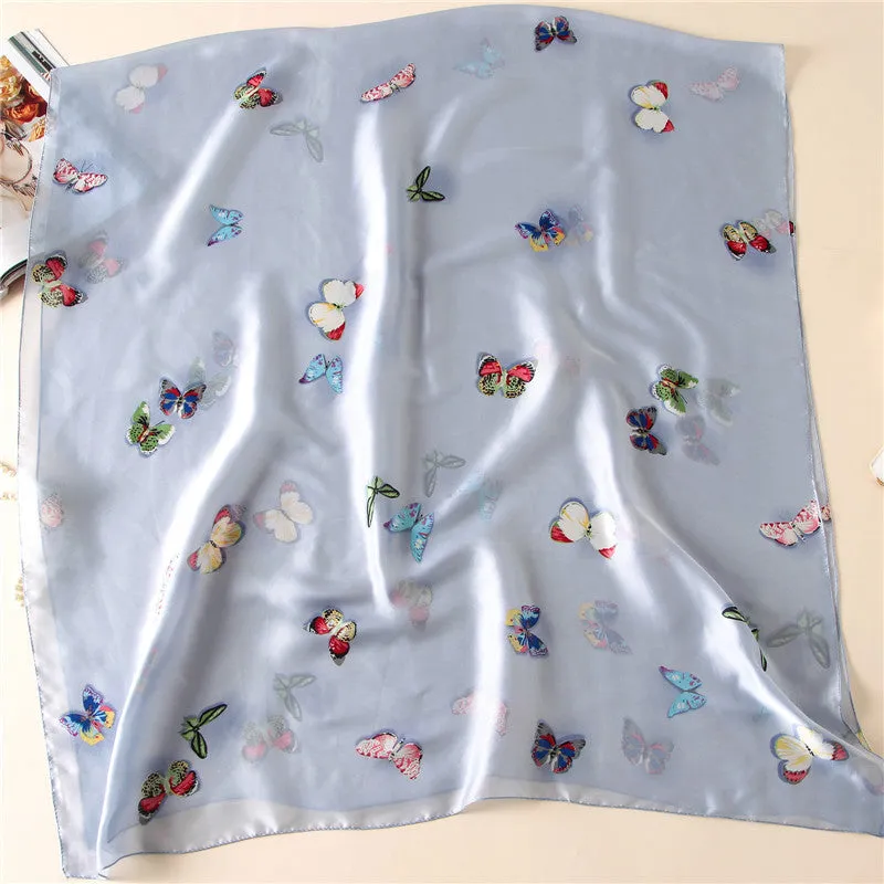 Butterfly Print Silk Scarf Silky Shawl Wrap for Women Ladies Girls 90x180